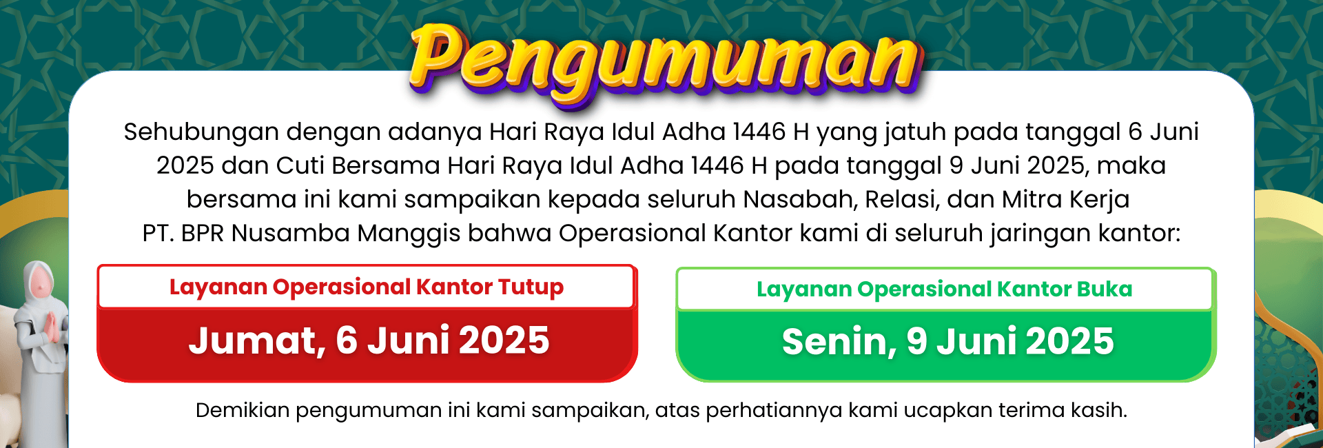 Pengumuman Hari Raya Idul Adha